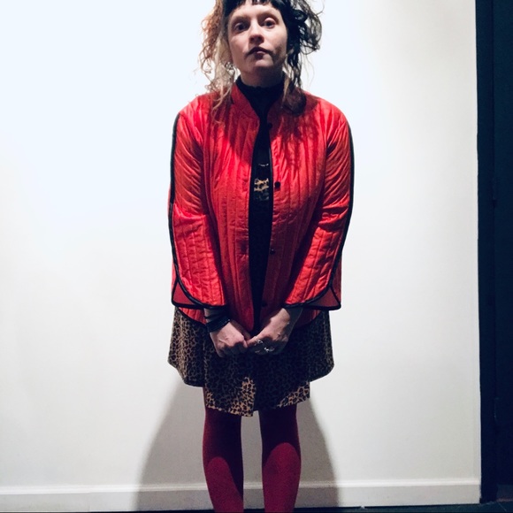 Vintage Jackets & Blazers - SOLD.  70s Quilted Red/Blk High Collar Jacket M